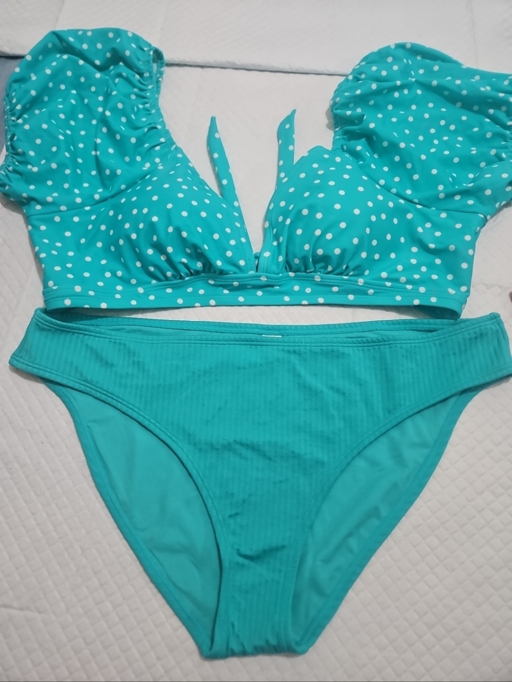 Teal Two-Piece Bikini Set - Polka Dot Top Sz XXL